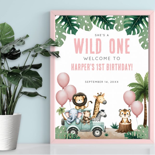 Affiche Wild One Pink Safari 1st Birthday Welcome (Wild One Pink Safari 1st Birthday Welcome Poster)
