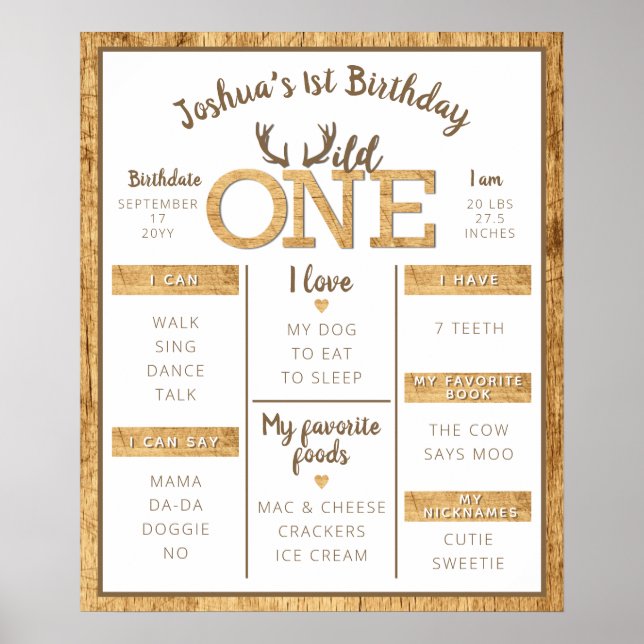 Affiche Wild One Rustic Antlers Premier anniversaire Jalon (Devant)