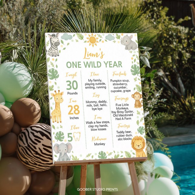 Affiche Wild One Safari 1st Birthday Milestone Sign (Créateur téléchargé)