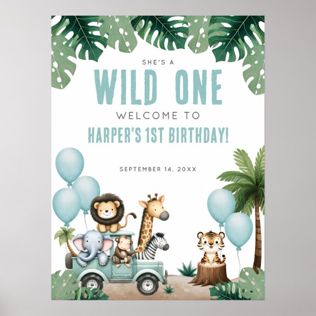 Affiche Wild One Safari 1st Birthday Welcome (Devant)