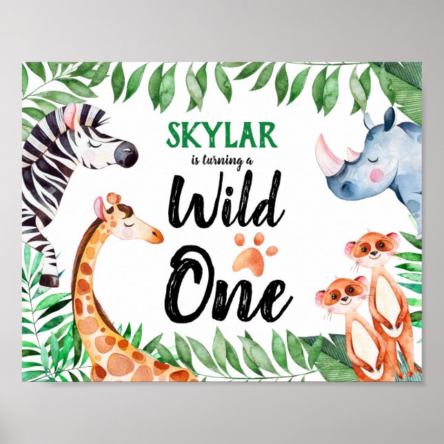 Affiche Wild One Safari Animaux Enfants 1er anniversaire (Devant)