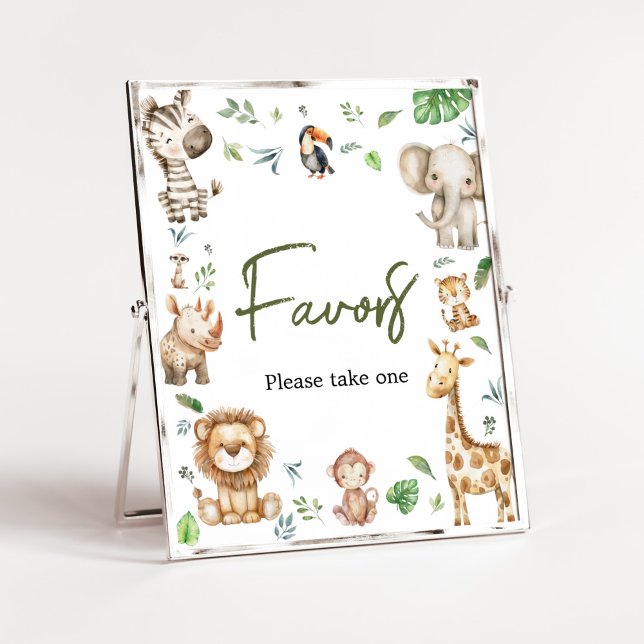 Affiche Wild One Safari Privilégie Le Baby shower (Little Wild One Safari Animals Baby Shower Favors Sign)