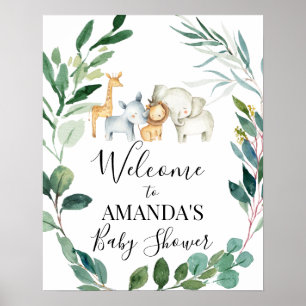 Affiche Wild Safari Foliage Wreath Baby Shower Welcome