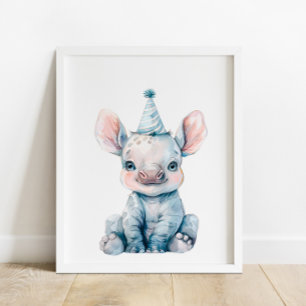 Affiche Wild Safari Party Rhinoceros Animaux Anniversaire