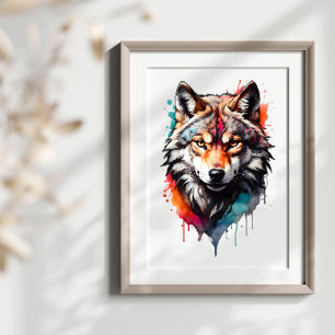 Affiche Wild Spirit Wolf Aquarelle Splash Wall Art