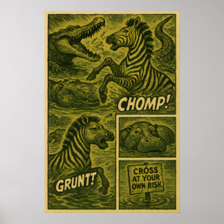Affiche Wild Zebra Escape - Jungle Danger Retro Comic