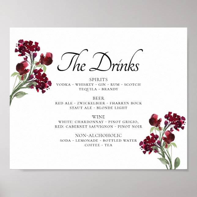 Affiche Wildbloom | Menu des Boissons Fleur Bohème Rouge C (Devant)