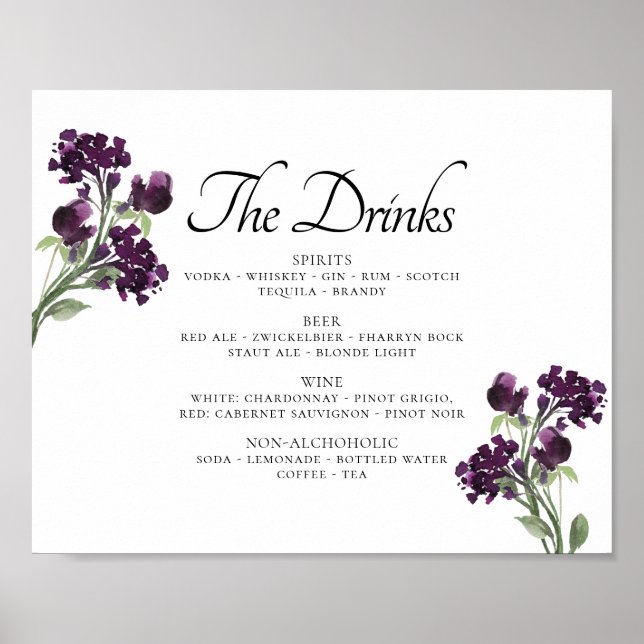 Affiche Wildbloom | Menu du bar Fleurs bohémiennes Deep Pu (Devant)