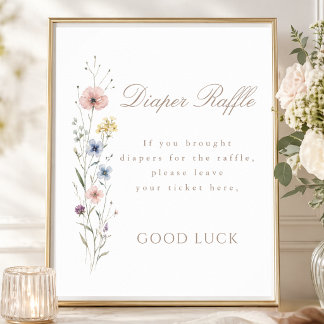 Affiche Wildflower Baby Shower Floral Diaper Raffle Sign
