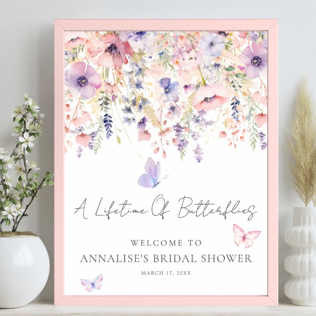 Affiche Wildflower Butterfly Bridal Shower Welcome Sign (Wildflower Butterfly Bridal Shower Welcome Sign)