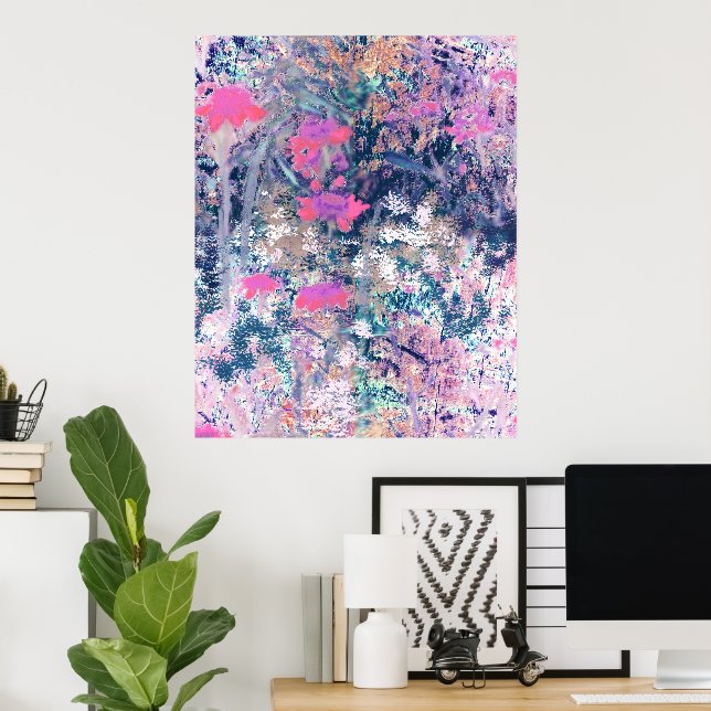 Affiche Wildflower field Impressionism- Pink (Bureau à domicile)