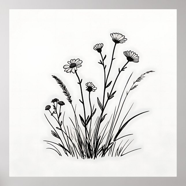 Affiche Wildflower Meadow Daisies Line Art (Devant)