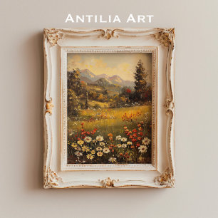 Affiche Wildflower Meadow Painting Mountain Landscape