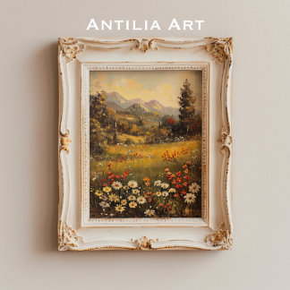 Affiche Wildflower Meadow Painting Mountain Landscape