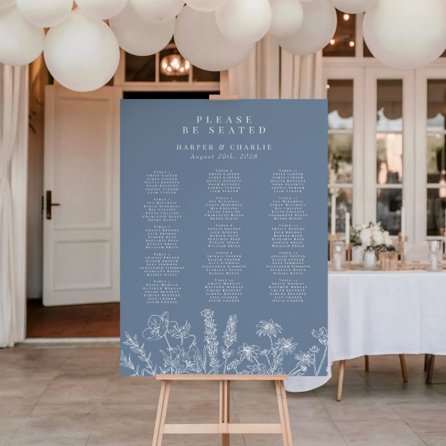 Affiche Wildflower Periwinkle Wedding Seating Sign (Créateur téléchargé)