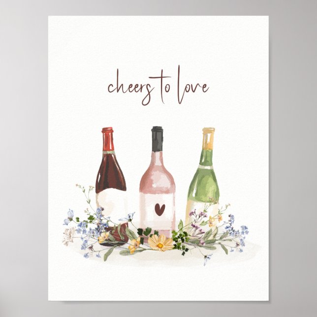 Affiche Wildflower Wine Bottles Cheers To Love Sign (Devant)