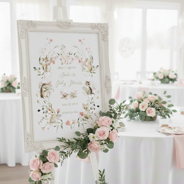 Affiche Wildflower Woodland Animals Baby Shower Welcome  (Créateur téléchargé)