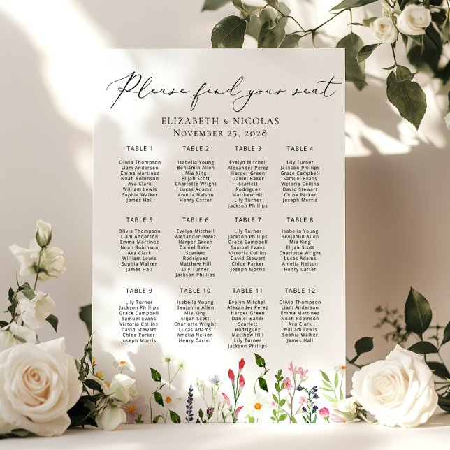 Affiche Wildflowers Elegant Wedding Seating Chart (Créateur téléchargé)
