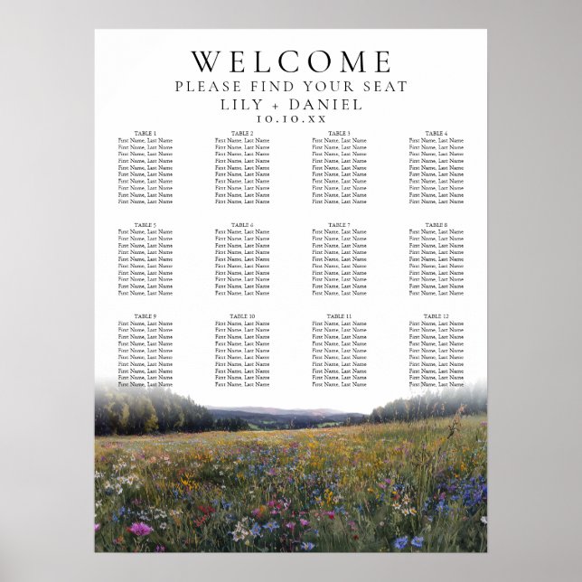 Affiche Wildflowers Floral Wedding Seating Chart (Devant)