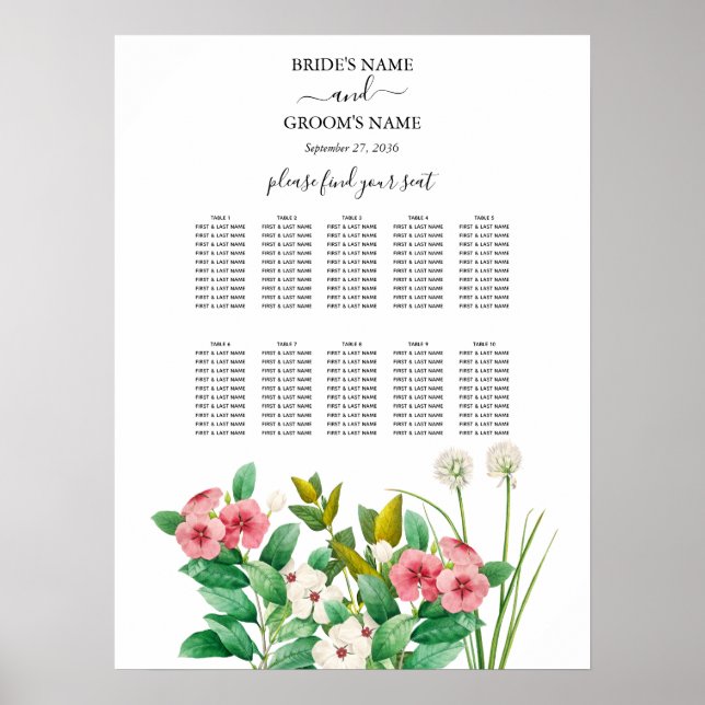 Affiche Wildflowers Periwinkle Wedding Seating Chart (Devant)