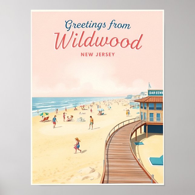 Affiche Wildwood, New Jersey – Retro Beach Scenes (Devant)