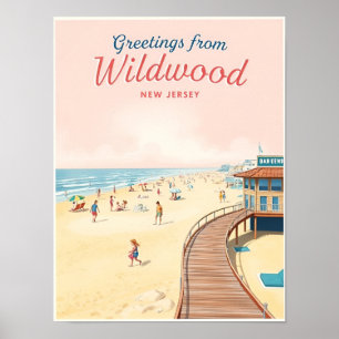 Affiche Wildwood, New Jersey – Scènes de plage rétro
