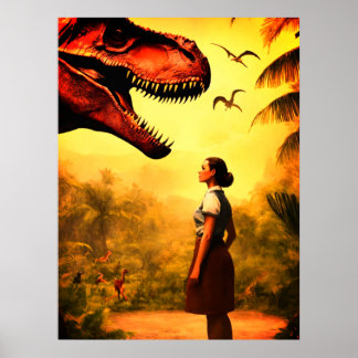 Affiche Will the T-Rex Get the Girl in the Forest on Wall