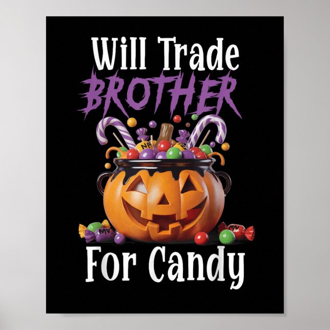 Affiche Will Trade Brother For Candy Funny Halloween Girls (Devant)