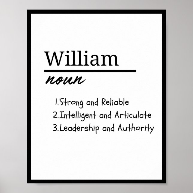 Affiche William, Boy Personnalisé Nom Définition (Devant)