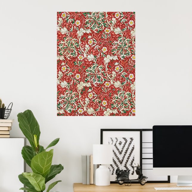 Affiche William Morris Algue Antique Fleur Rouge Vert (Bureau à domicile)