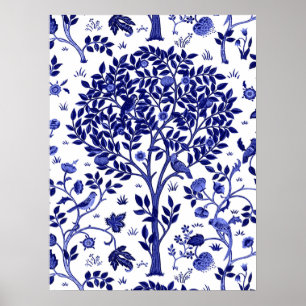 Affiche William Morris Arbre de vie, bleu et blanc de Coba