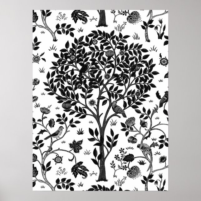 Affiche William Morris Arbre de vie Motif, noir et blanc (Devant)