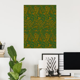 Affiche William Morris Arcadia Motif Floral Vert Golden