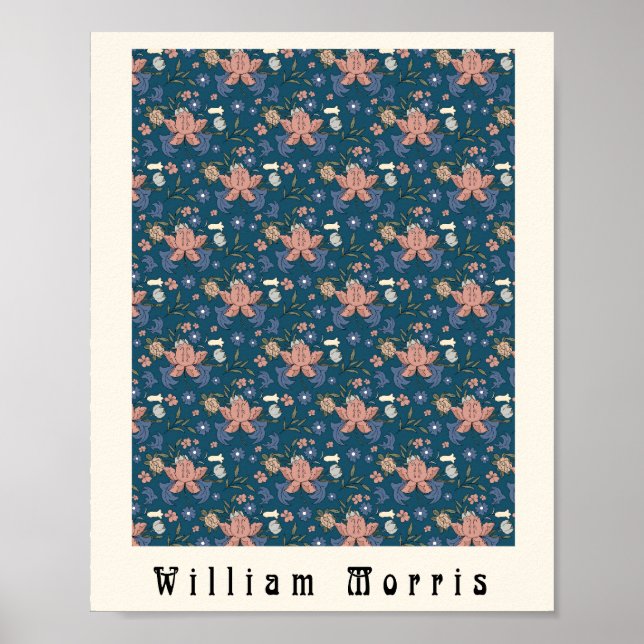 Affiche William Morris Art nouveau design floral bleu (Devant)
