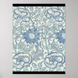Affiche William Morris Beau motif floral, bleu, rose