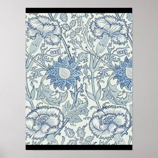 Affiche William Morris Beau motif floral, bleu, rose (Devant)
