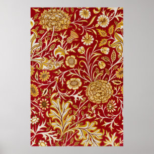 Affiche William Morris Cherwell Motif Floral Rouge