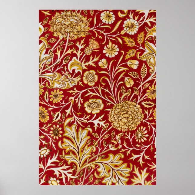 Affiche William Morris Cherwell Motif Floral Rouge (Devant)