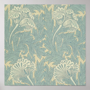 Affiche William Morris Classique Tulipe Bleu Floral