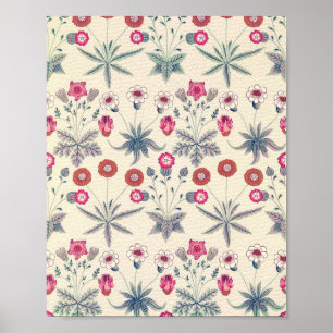 Affiche William Morris Daisy Motif Floral Rouge Orange