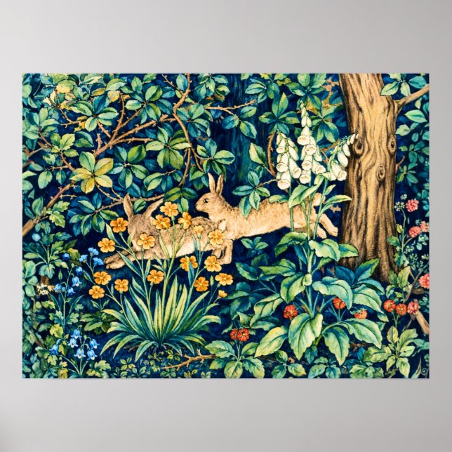 Affiche William Morris "Deux Lièvres" Lapins Sauvages  (Devant)