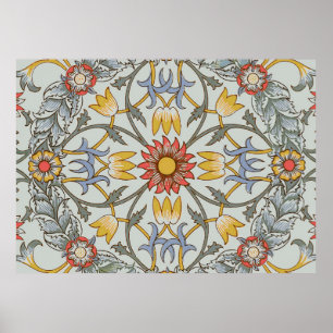 Affiche William Morris Floral Circle Flower Illustration
