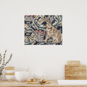 Affiche William Morris Forêt Vintage Lapin Floral