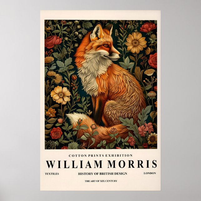 Affiche William Morris fox decor, Botanical print, Dark (Devant)