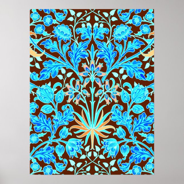 Affiche William Morris Hyacinth Imprimer, Aqua et Brown (Devant)