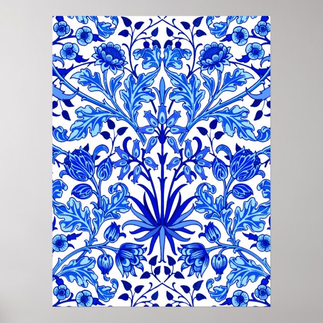 Affiche William Morris Hyacinth Imprimer, Cobalt bleu et b (Devant)
