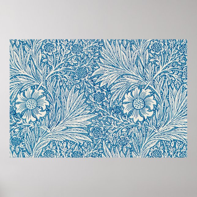Affiche William Morris marigold bleu motif (Devant)