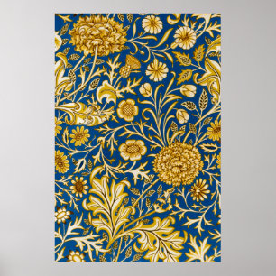 Affiche William Morris Motif Floral Cherwell Bleu
