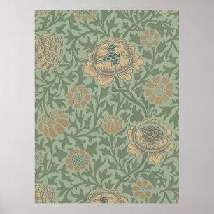 Affiche William Morris motif floral Grafton vert sauge