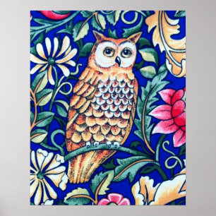 Affiche William Morris Owl Tapestry, Beige et Cobalt Blue